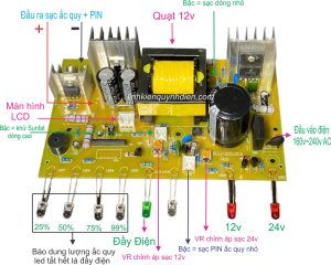 Hướng dẫn đấu dây và các led hiển thị mạch sạc 20A